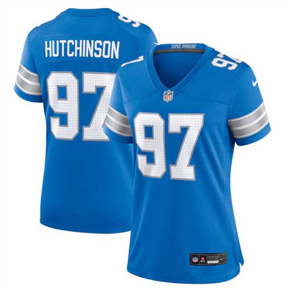 Women's Detroit Lions #97 Aidan Hutchinson Blue Stitched Jersey Dzhi
